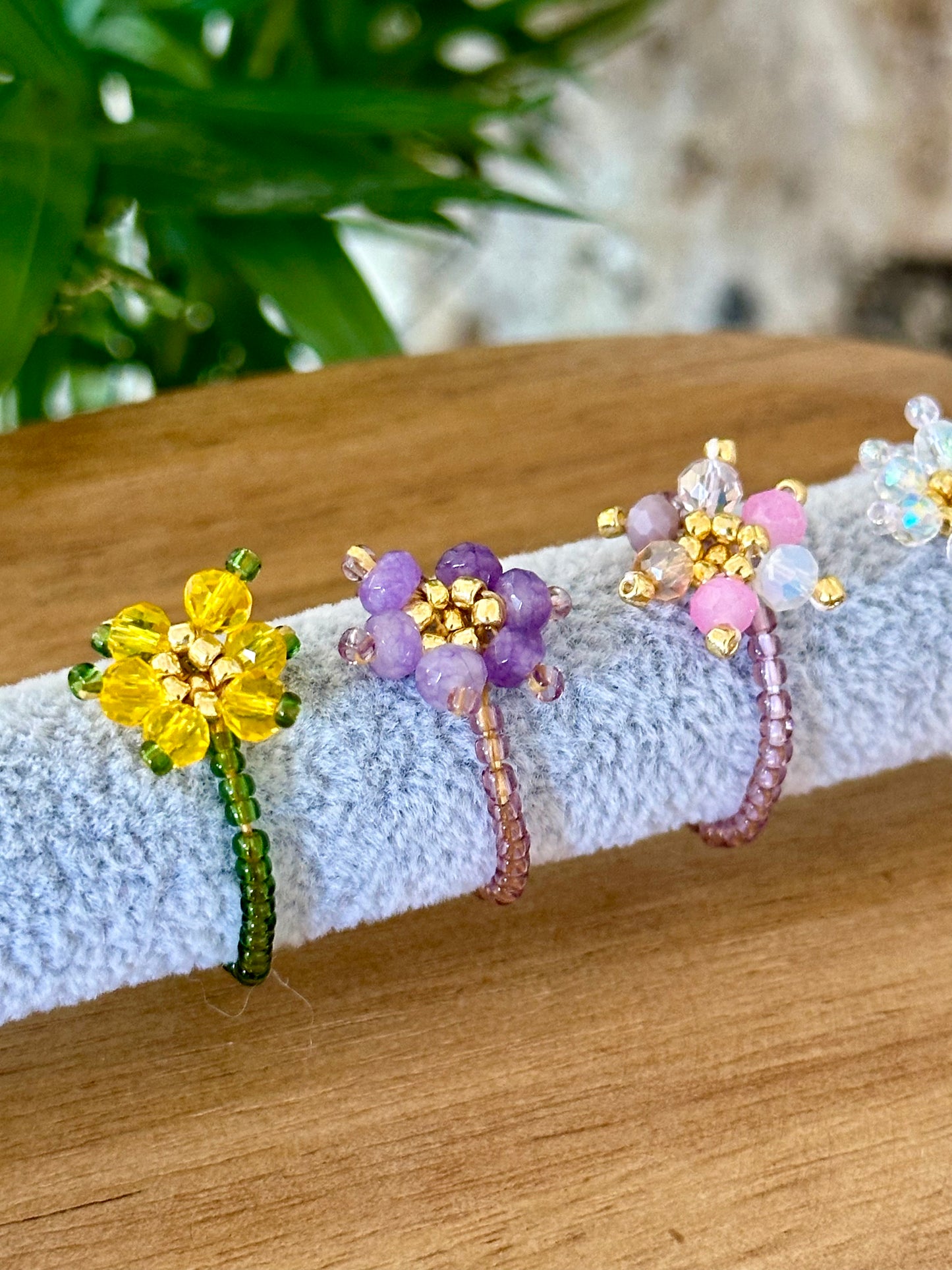 "Blossom Bliss" , floral themed beaded rings