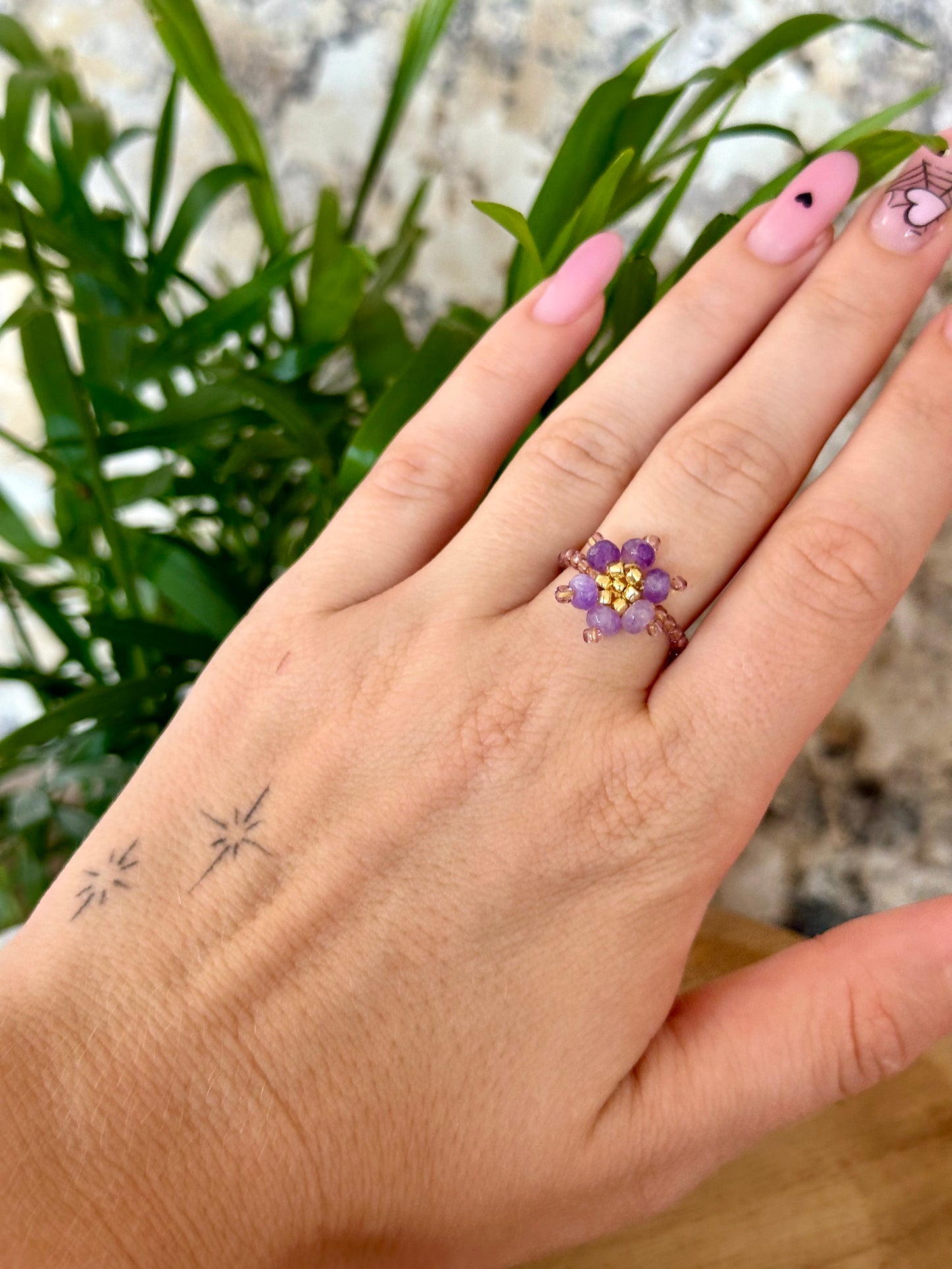 "Blossom Bliss" , floral themed beaded rings